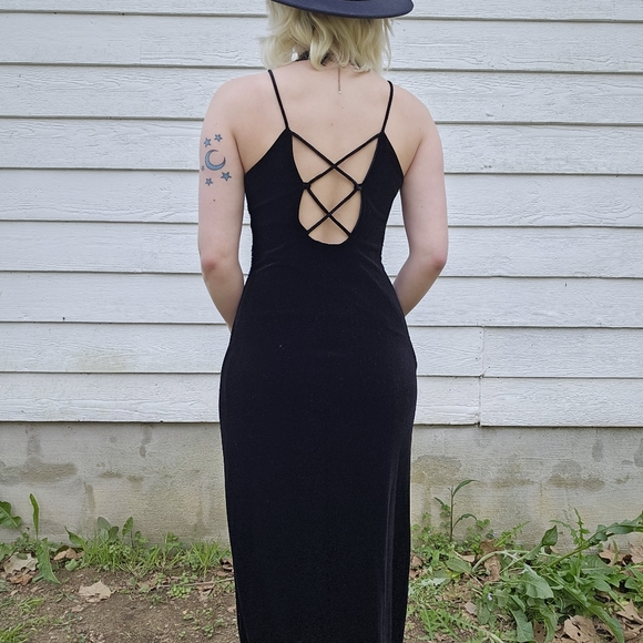 90's Vintage Velvet Beaded Cosmic Galaxy Starry Celestial Maxi Prom Dress - Picture 11 of 12